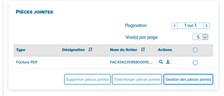 Vue du bloc Pièces Jointes de la facture