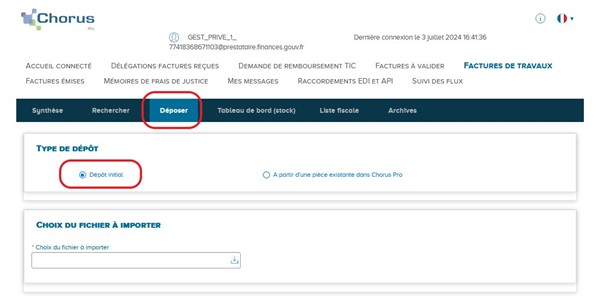 Dépôt initial de facture de travaux
