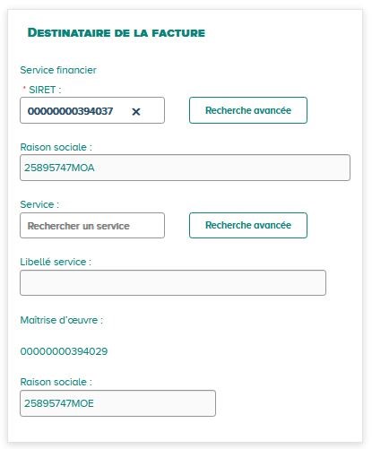 Vue du bloc Destinataires pour un Etat d'Acompte Validé (étape M.O.A)
