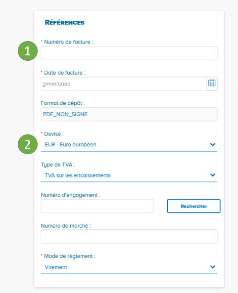 Complétion du bloc Références de la facture