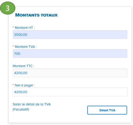 Complétion du bloc Montants Totaux de la facture