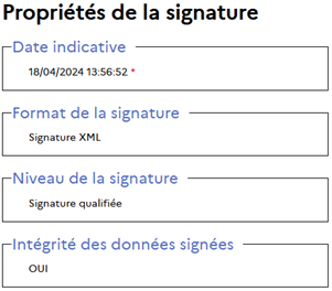 Section Propriétés de la signature