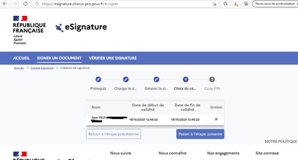Choix du certificat à utiliser