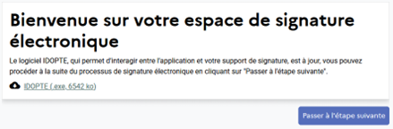 Le bouton "passer à létape suivante" figure en bas à droite de l'écran de bienvenue