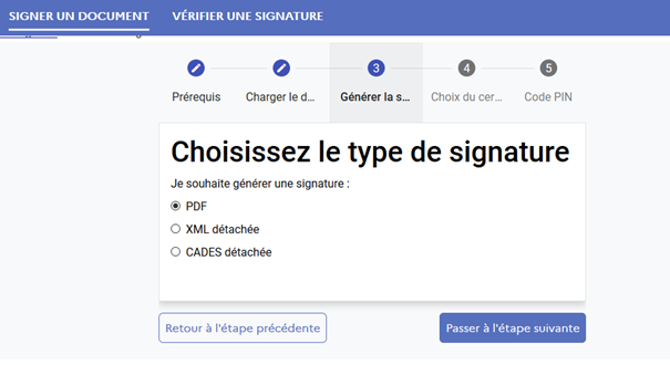 Etape générer votre signature : choix du type de signature